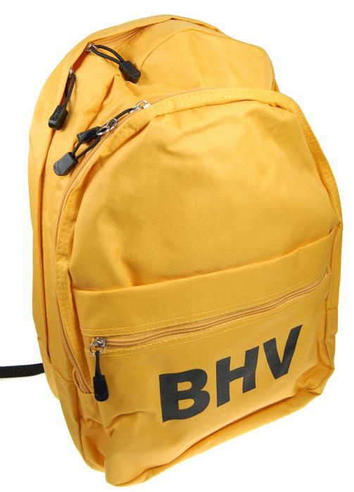 Gele rugtas met de tekst BHV in zwarte letters