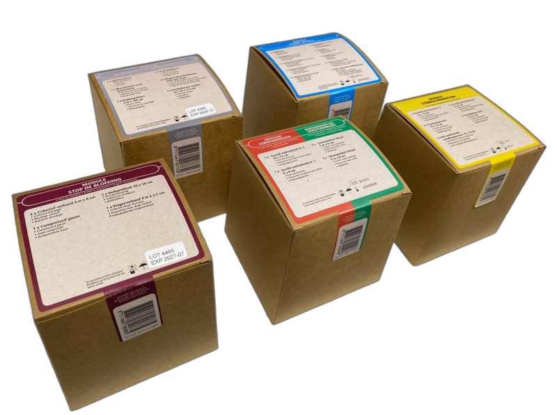 5 doosjes met verbandmiddelen geschikt voor de modulaire verbandkoffer