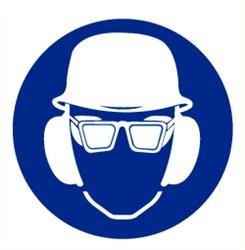 Pictogram helm, bril en oorbescherming verplicht